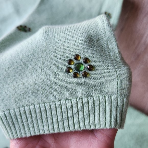 NWoT BEA YUK MUI Crystal Embellished Silk Cotton Sweater V-Neck Green - Picture 6 of 11